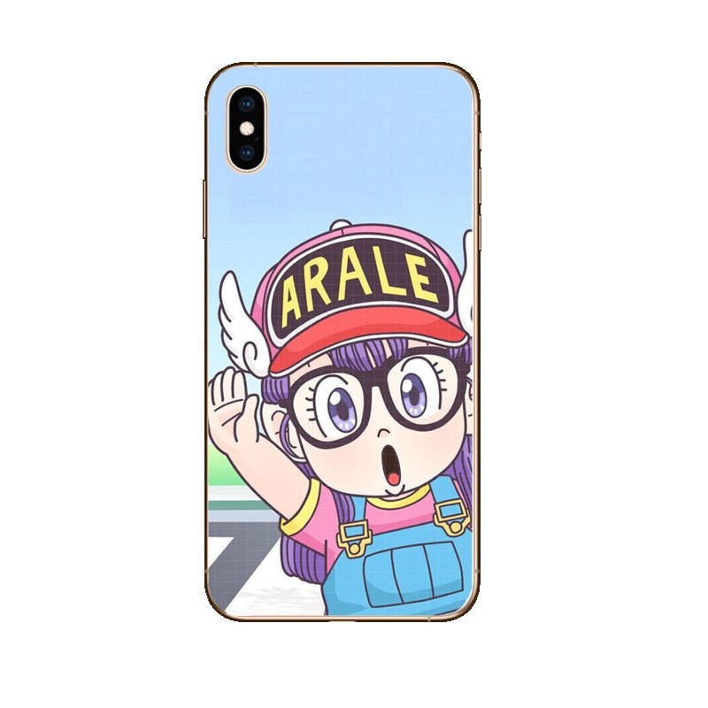 Funda de iPhone Arale saludando con diseño anime colorido