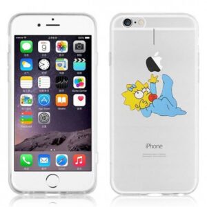 funda iPhone Maggie Simpson intentando coger logo Apple